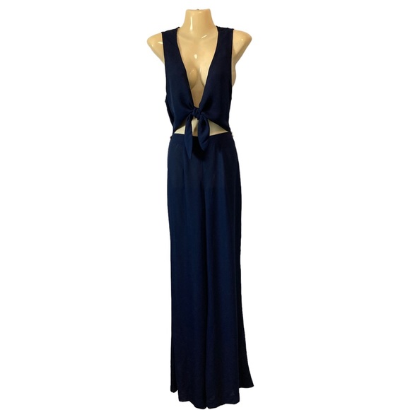 Show Me Your Mumu Jackson Jumpsuit Cut-Out Tie Waist Pantsuit Chic Navy Medium - Picture 8 of 8